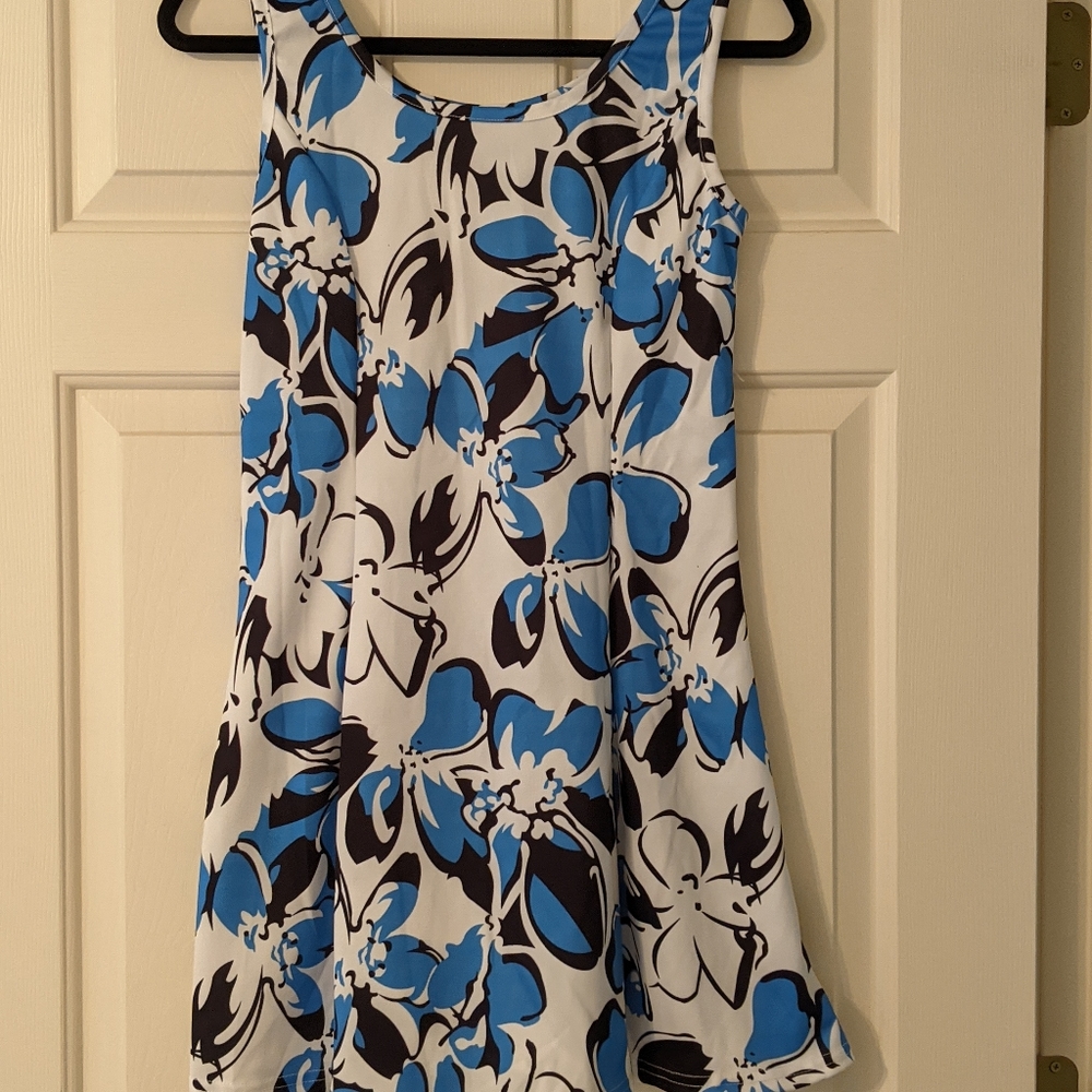 Blue and White Floral Flare Dress